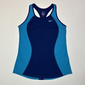 Nike Womens Tank Size Medium Blue Sleeveless Running Dri Fit Swoosh Logo